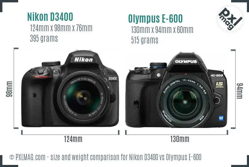 Nikon D3400 vs Olympus E-600 size comparison