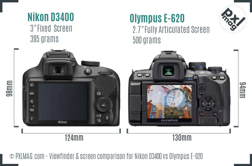 Nikon D3400 vs Olympus E-620 Screen and Viewfinder comparison