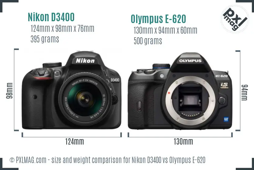 Nikon D3400 vs Olympus E-620 size comparison