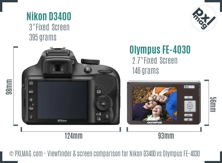 Nikon D3400 vs Olympus FE-4030 Screen and Viewfinder comparison