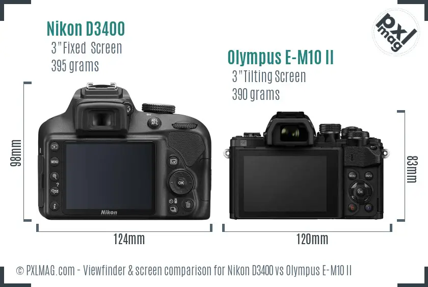 Nikon D3400 vs Olympus E-M10 II Screen and Viewfinder comparison