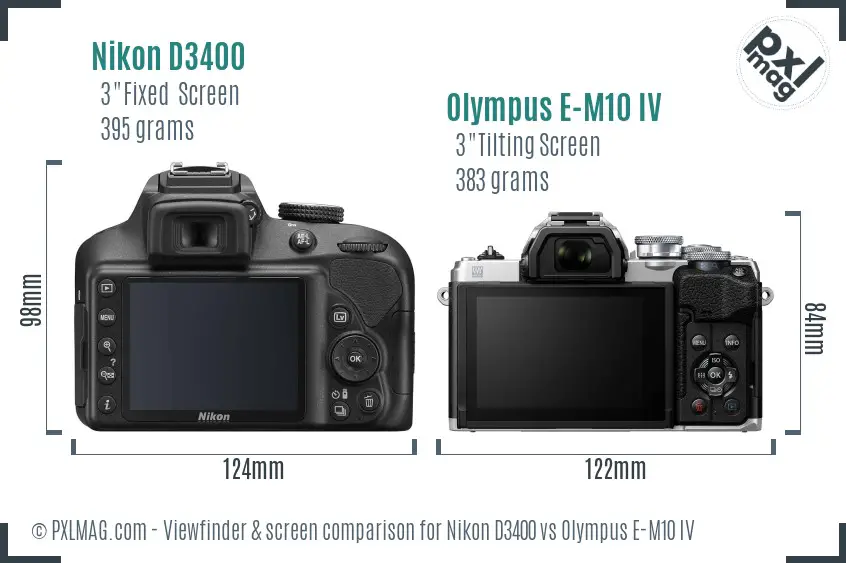 Nikon D3400 vs Olympus E-M10 IV Screen and Viewfinder comparison