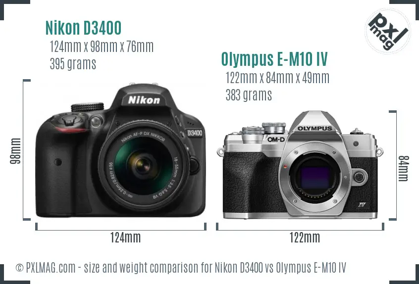 Nikon D3400 vs Olympus E-M10 IV size comparison