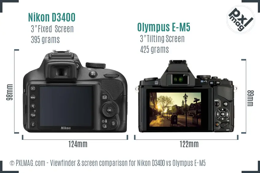 Nikon D3400 vs Olympus E-M5 Screen and Viewfinder comparison