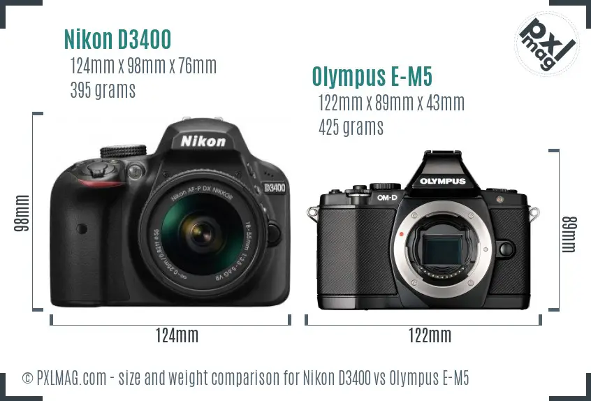 Nikon D3400 vs Olympus E-M5 size comparison