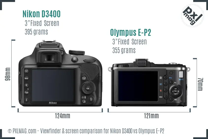 Nikon D3400 vs Olympus E-P2 Screen and Viewfinder comparison