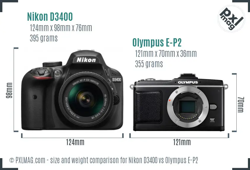 Nikon D3400 vs Olympus E-P2 size comparison