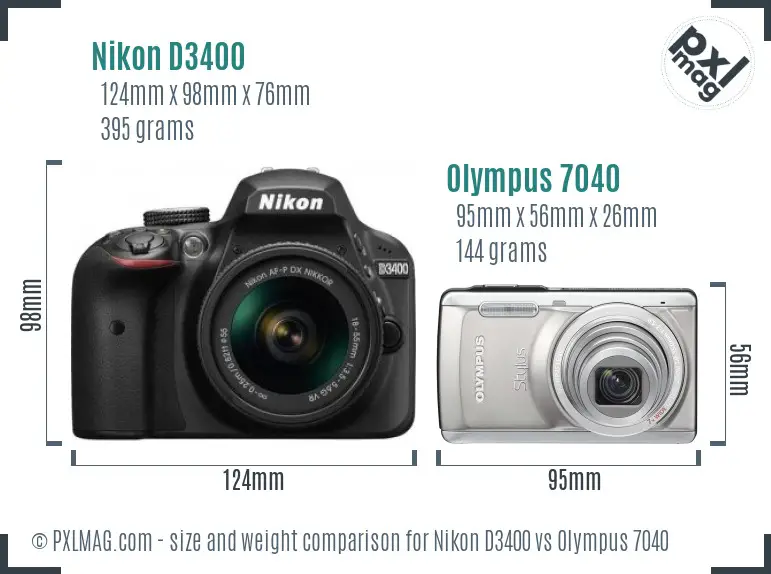 Nikon D3400 vs Olympus 7040 size comparison