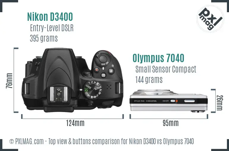 Nikon D3400 vs Olympus 7040 top view buttons comparison