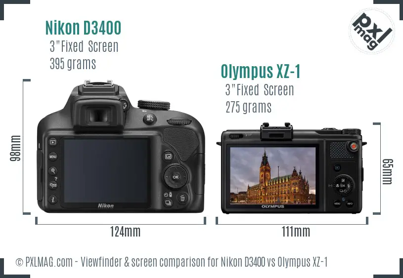 Nikon D3400 vs Olympus XZ-1 Screen and Viewfinder comparison