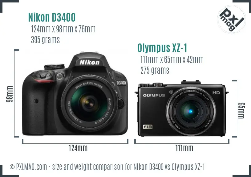 Nikon D3400 vs Olympus XZ-1 size comparison