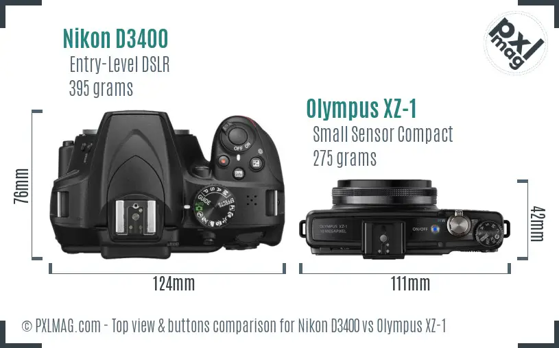 Nikon D3400 vs Olympus XZ-1 top view buttons comparison