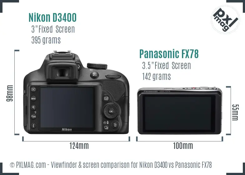 Nikon D3400 vs Panasonic FX78 Screen and Viewfinder comparison