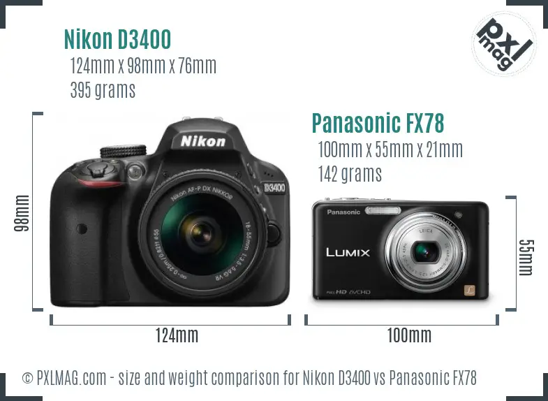 Nikon D3400 vs Panasonic FX78 size comparison