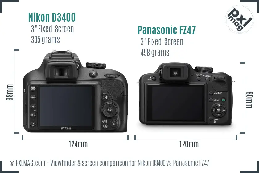 Nikon D3400 vs Panasonic FZ47 Screen and Viewfinder comparison