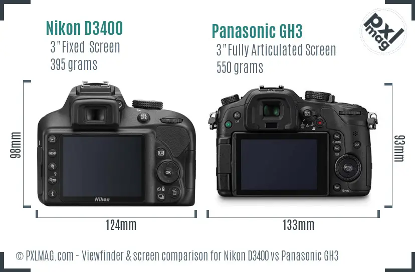 Nikon D3400 vs Panasonic GH3 Screen and Viewfinder comparison