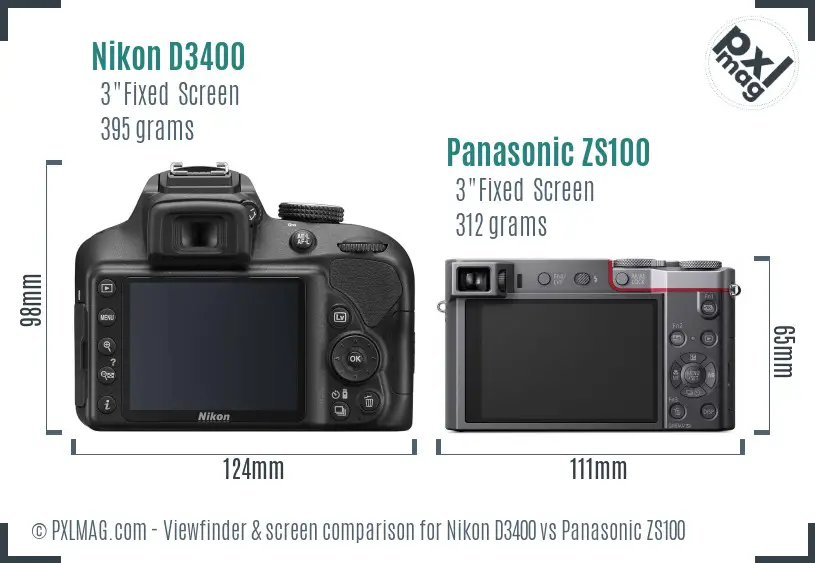 Nikon D3400 vs Panasonic ZS100 Screen and Viewfinder comparison
