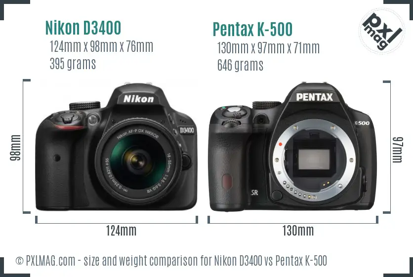Nikon D3400 vs Pentax K-500 size comparison