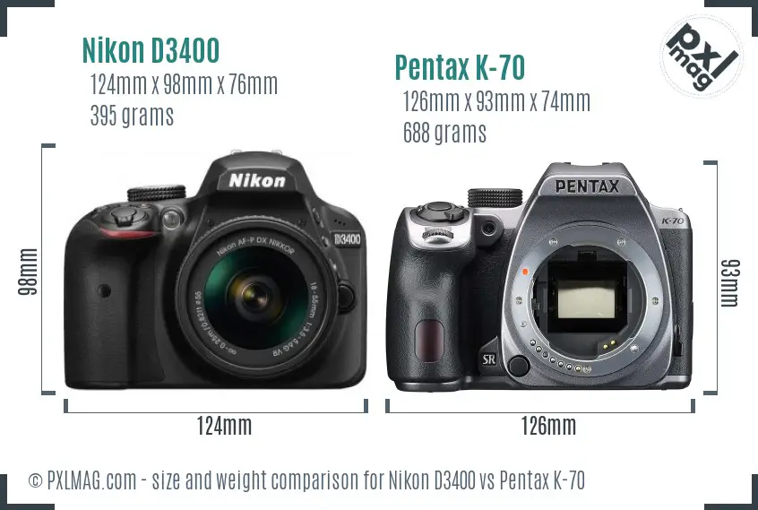 Nikon D3400 vs Pentax K-70 size comparison