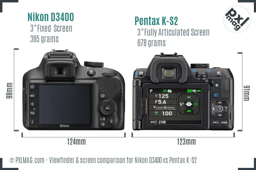 Nikon D3400 vs Pentax K-S2 Screen and Viewfinder comparison