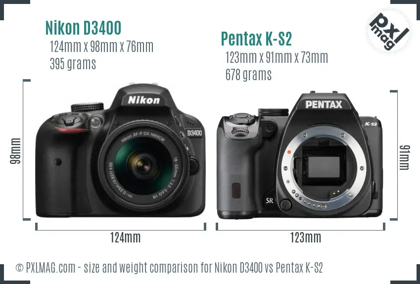 Nikon D3400 vs Pentax K-S2 size comparison