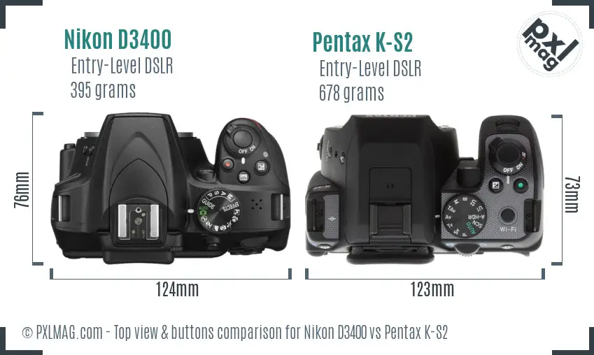 Nikon D3400 vs Pentax K-S2 top view buttons comparison