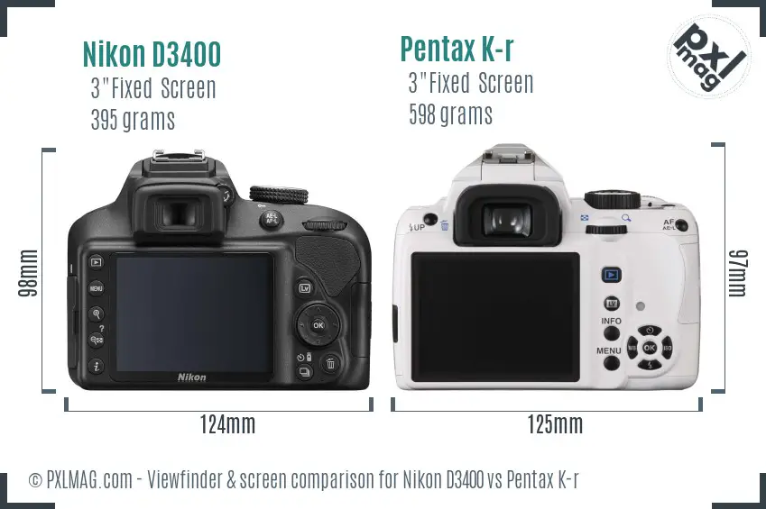 Nikon D3400 vs Pentax K-r Screen and Viewfinder comparison