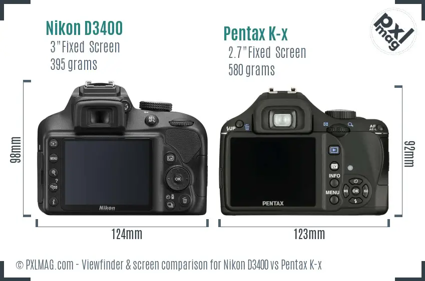 Nikon D3400 vs Pentax K-x Screen and Viewfinder comparison