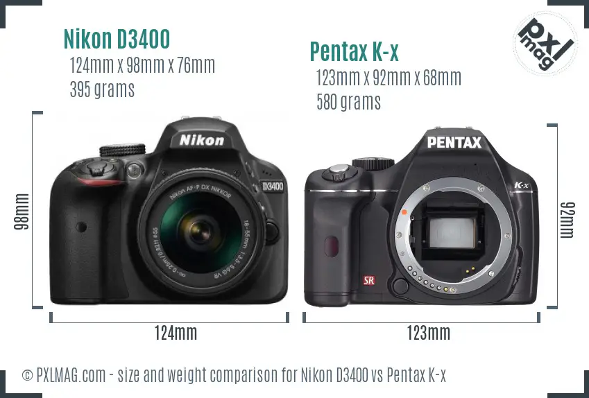 Nikon D3400 vs Pentax K-x size comparison