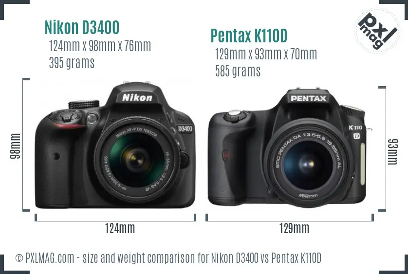 Nikon D3400 vs Pentax K110D size comparison