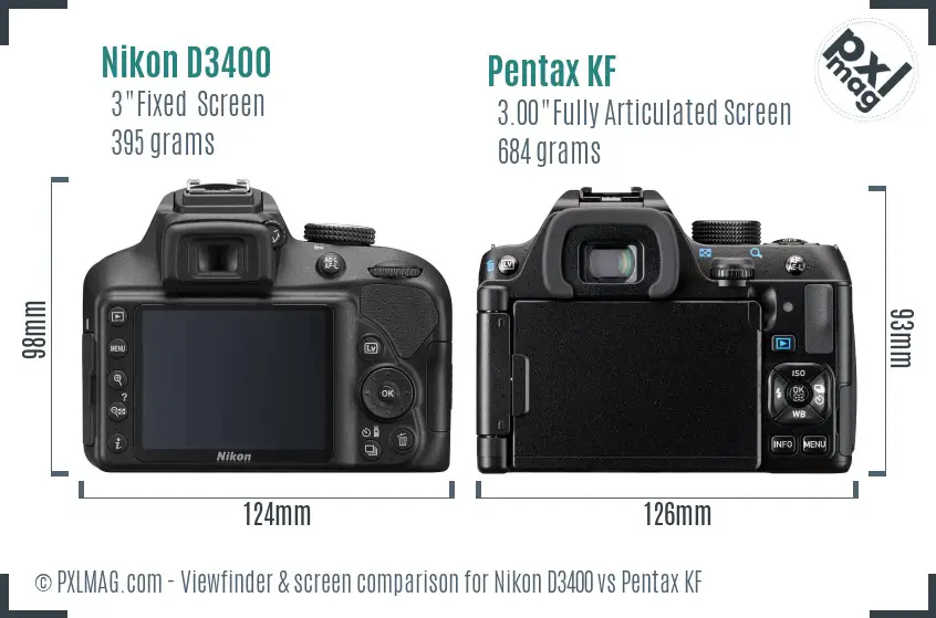Nikon D3400 vs Pentax KF Screen and Viewfinder comparison