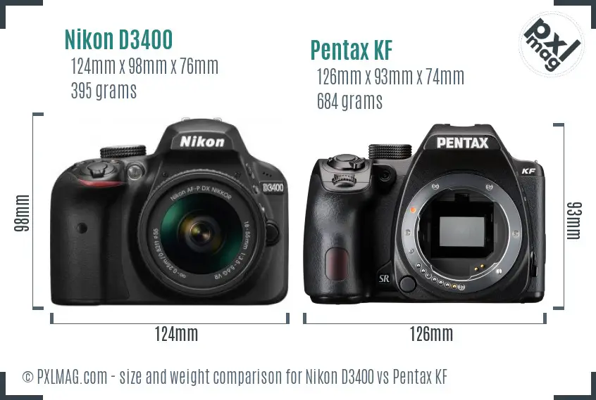 Nikon D3400 vs Pentax KF size comparison