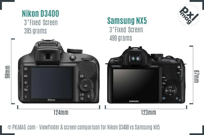 Nikon D3400 vs Samsung NX5 Screen and Viewfinder comparison