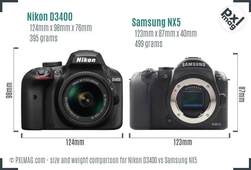 Nikon D3400 vs Samsung NX5 size comparison