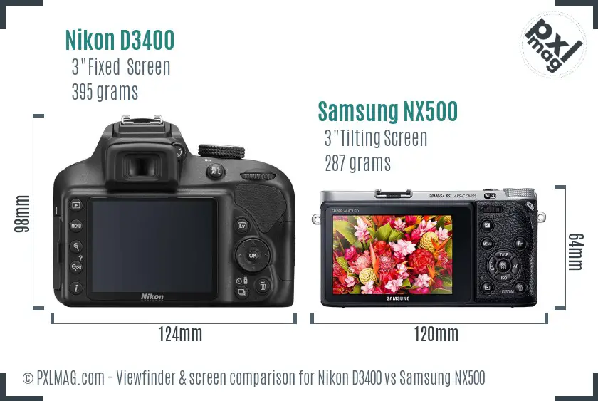Nikon D3400 vs Samsung NX500 Screen and Viewfinder comparison Nikon D3400 vs Samsung NX500 Screen and Viewfinder comparison
