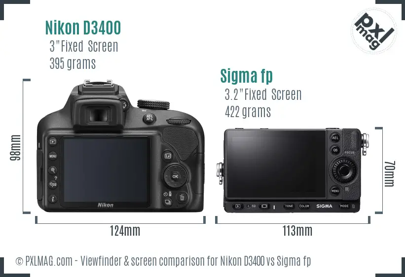 Nikon D3400 vs Sigma fp Screen and Viewfinder comparison