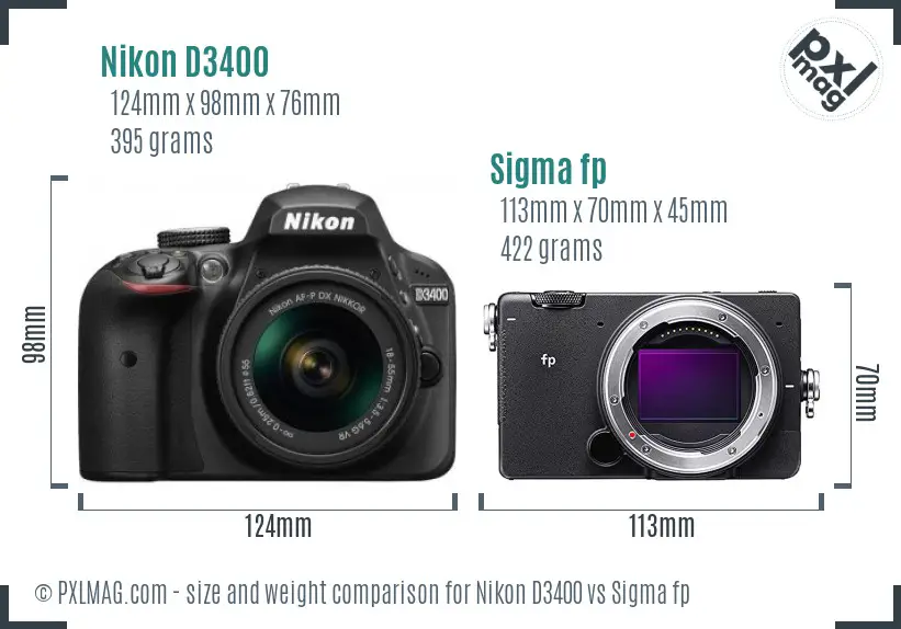 Nikon D3400 vs Sigma fp size comparison