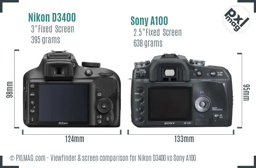 Nikon D3400 vs Sony A100 Screen and Viewfinder comparison