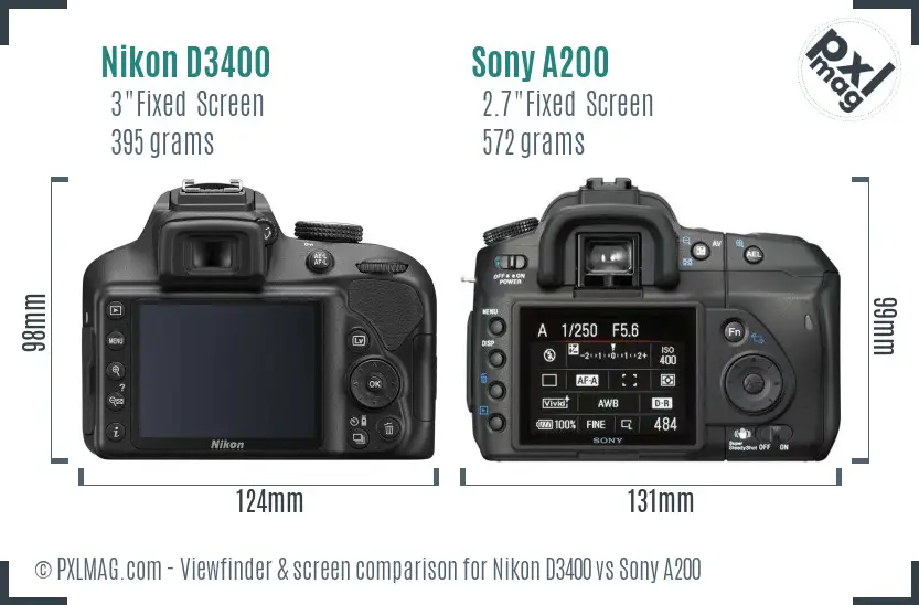 Nikon D3400 vs Sony A200 Screen and Viewfinder comparison