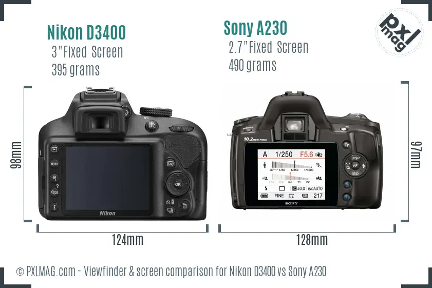 Nikon D3400 vs Sony A230 Screen and Viewfinder comparison