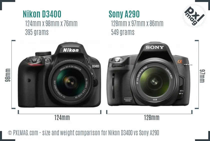 Nikon D3400 vs Sony A290 size comparison