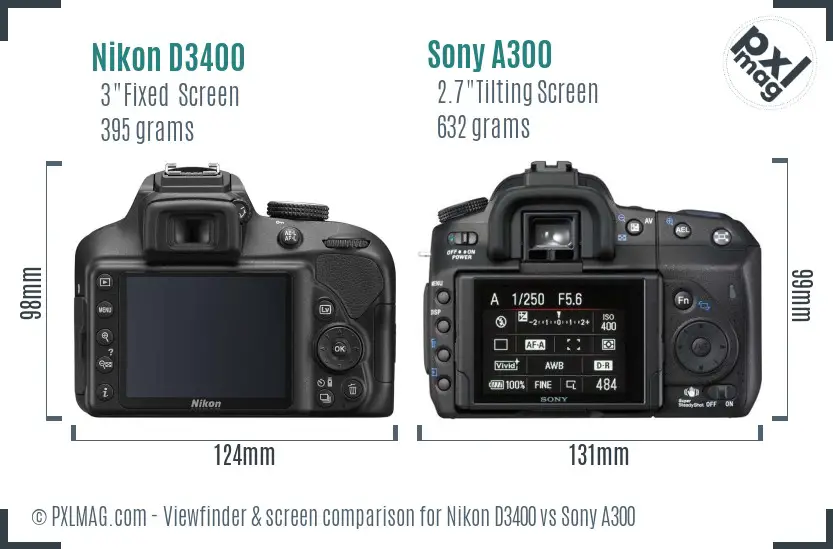 Nikon D3400 vs Sony A300 Screen and Viewfinder comparison