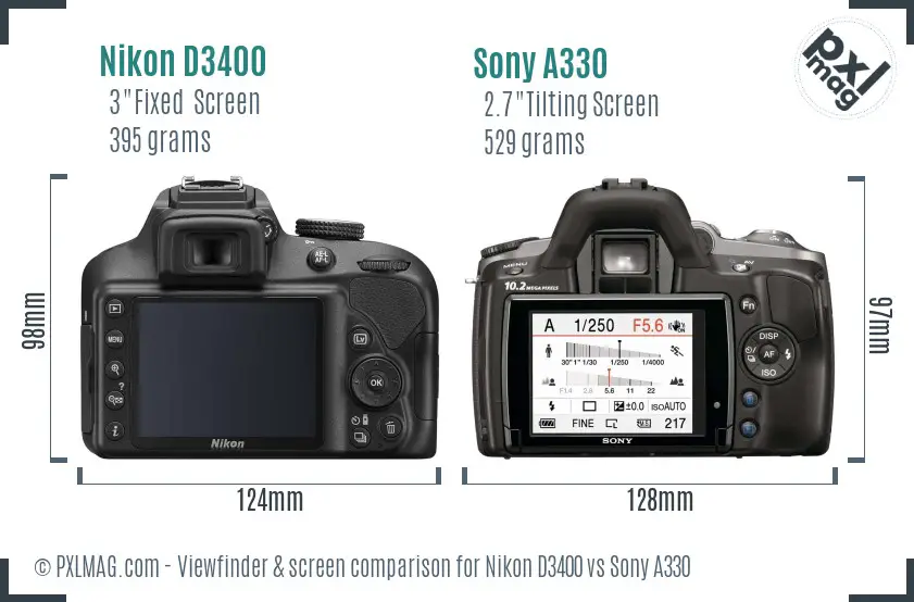 Nikon D3400 vs Sony A330 Screen and Viewfinder comparison