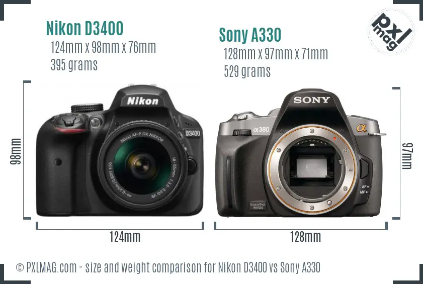 Nikon D3400 vs Sony A330 size comparison