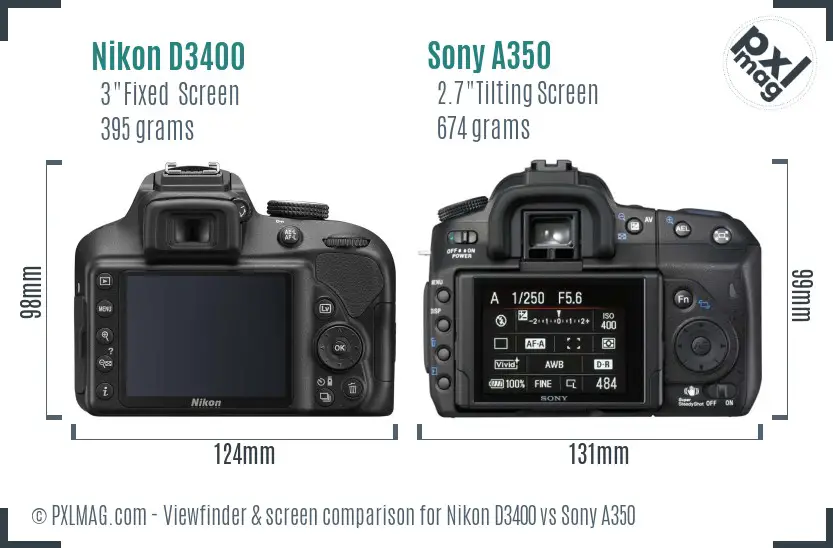 Nikon D3400 vs Sony A350 Screen and Viewfinder comparison