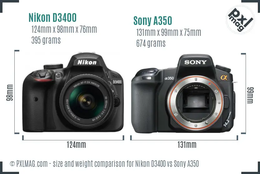 Nikon D3400 vs Sony A350 size comparison