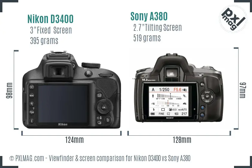Nikon D3400 vs Sony A380 Screen and Viewfinder comparison