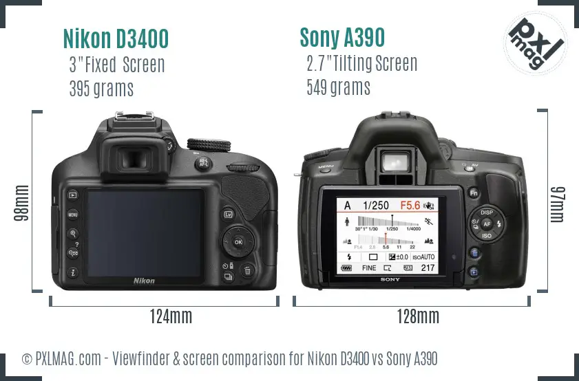 Nikon D3400 vs Sony A390 Screen and Viewfinder comparison