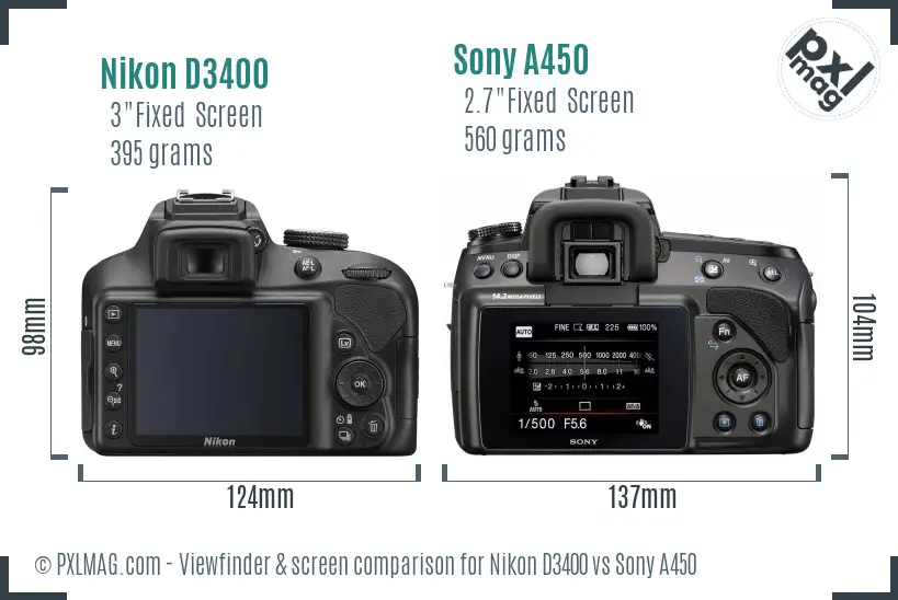Nikon D3400 vs Sony A450 Screen and Viewfinder comparison