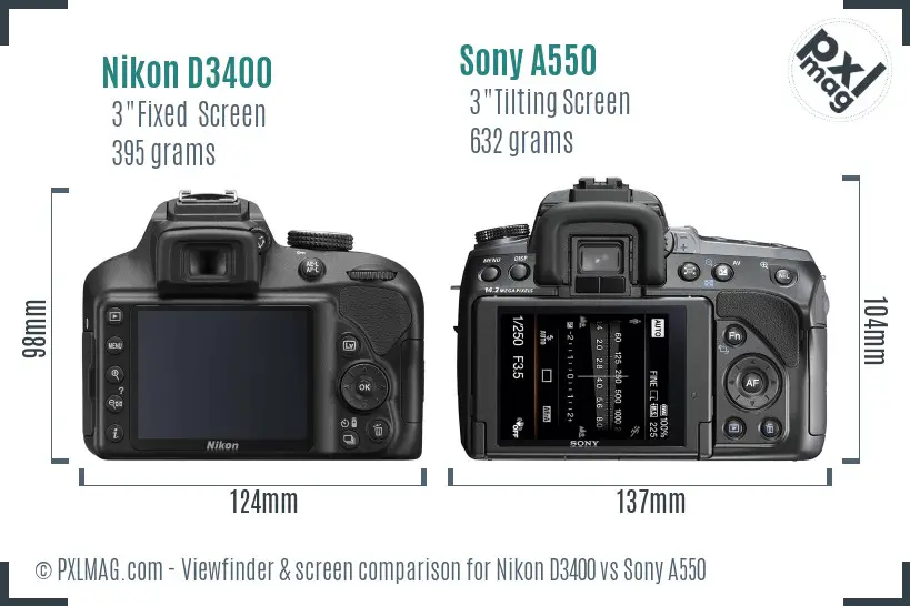 Nikon D3400 vs Sony A550 Screen and Viewfinder comparison